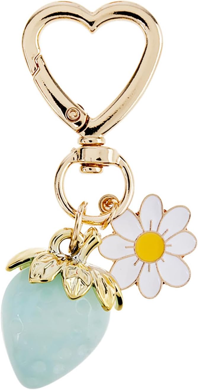 Cute Strawberry Keychain,Bag Charms,Kawaii Heart Flower Daisy Key chains Accessories Decor for Girls Purse Gift