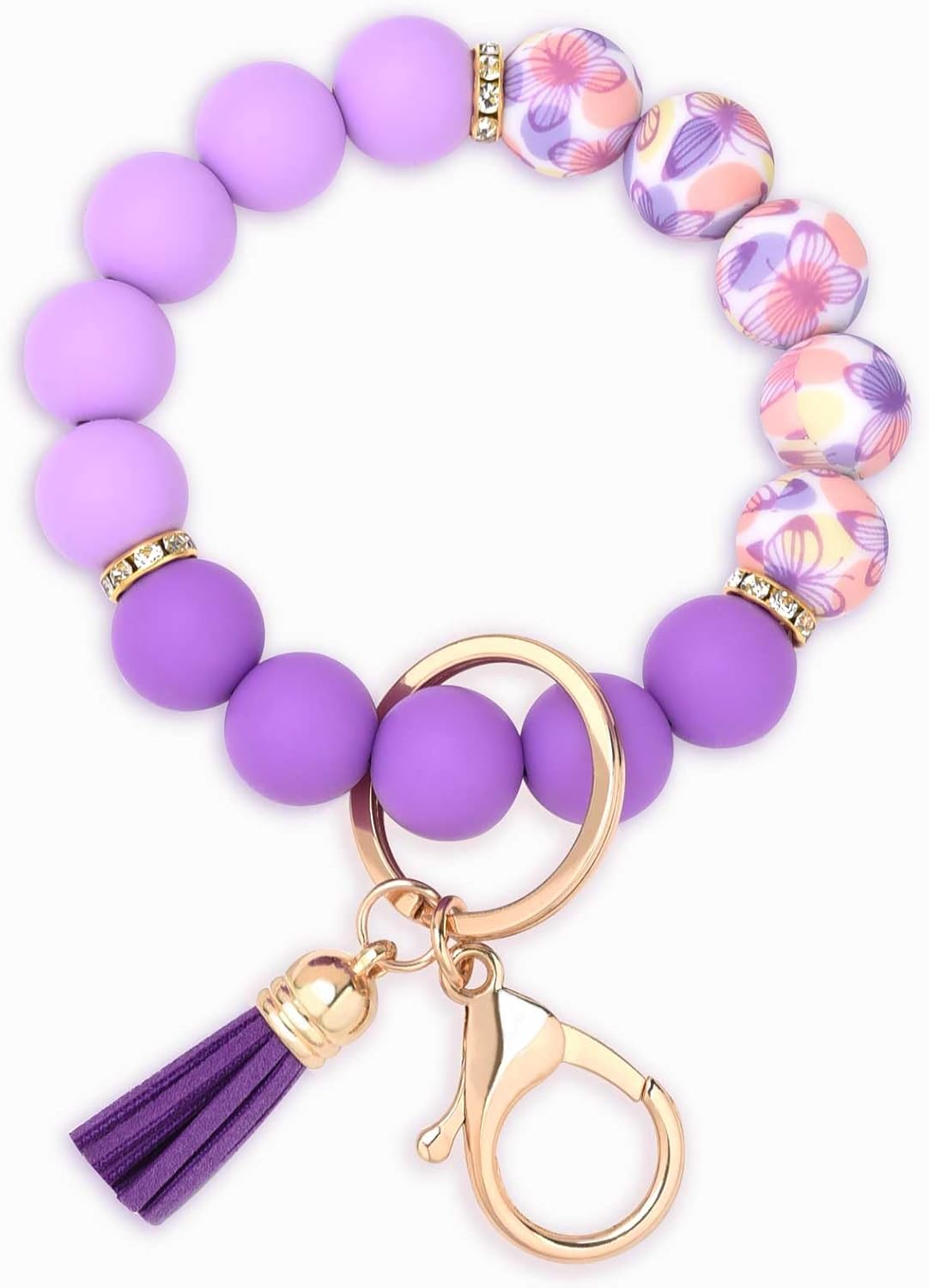 Silicone Beaded Keychain Wristlet Key Ring Bracelet Cute Car Key Chain Holder for Women Girls