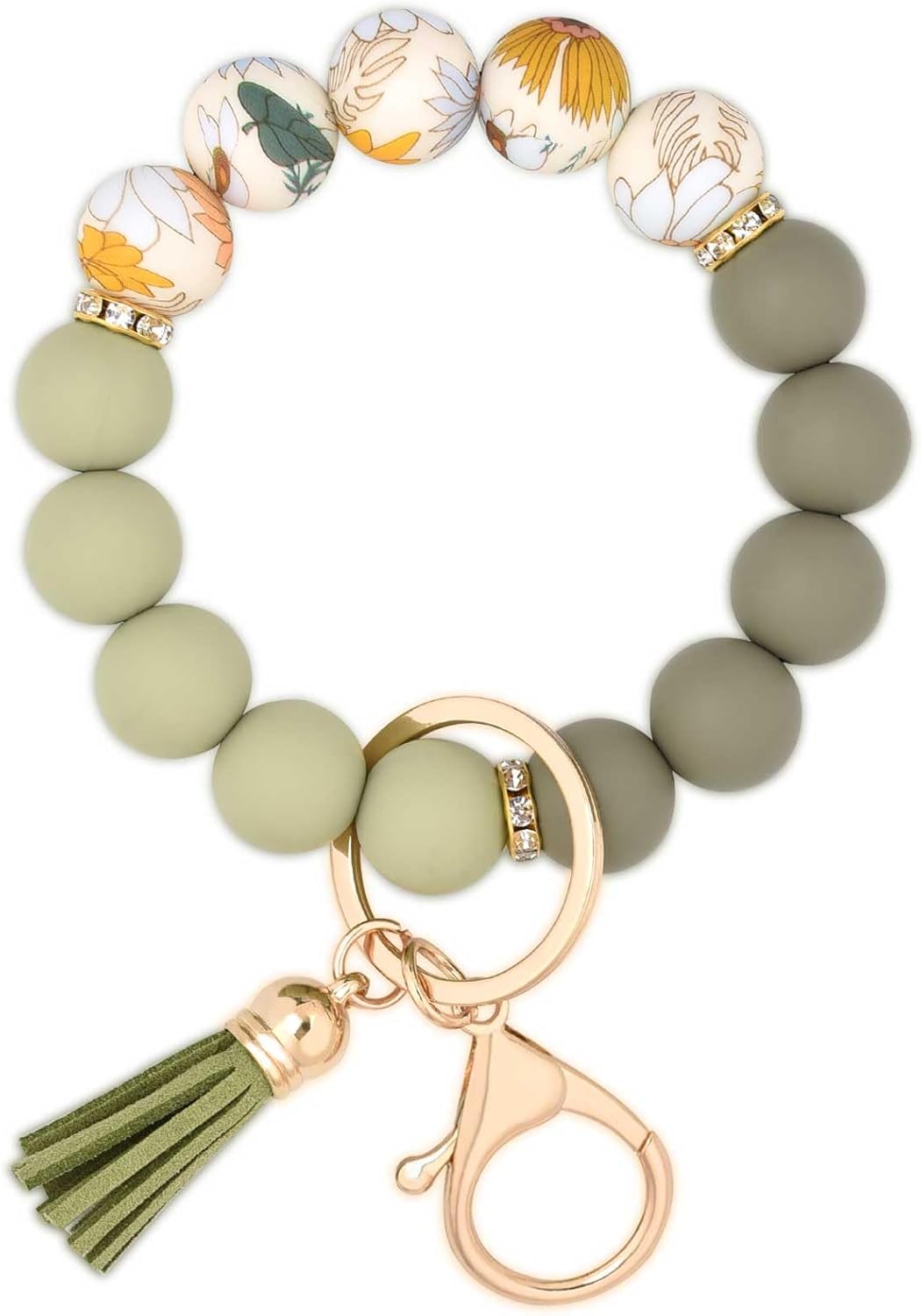 Silicone Beaded Keychain Wristlet Key Ring Bracelet Cute Car Key Chain Holder for Women Girls