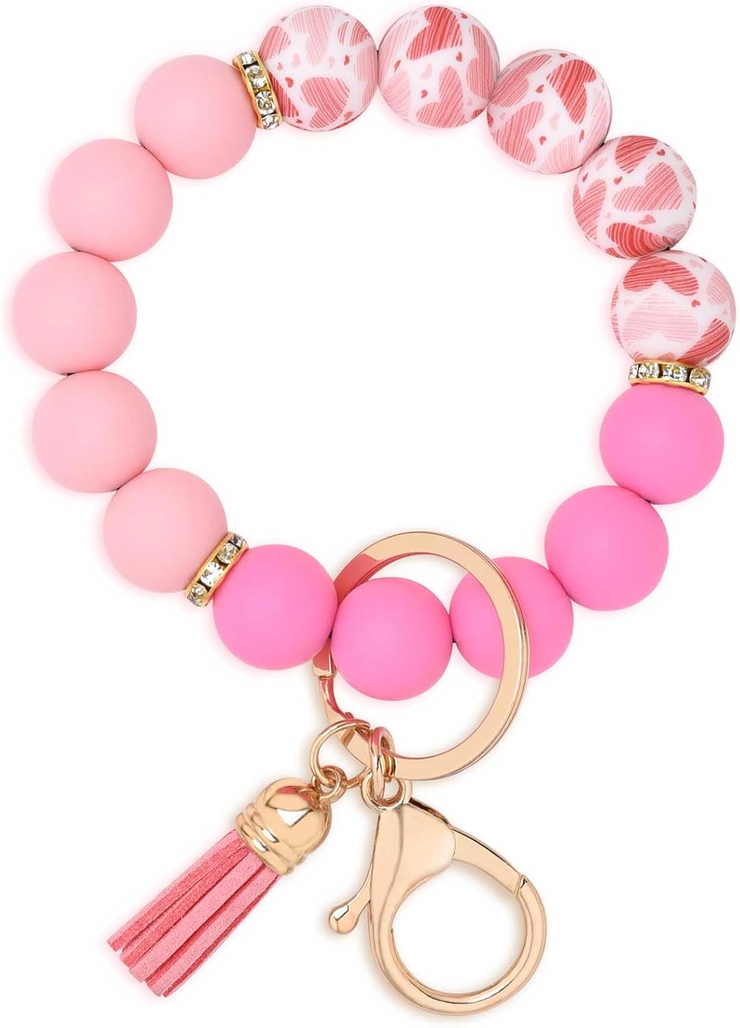 Silicone Beaded Keychain Wristlet Key Ring Bracelet Cute Car Key Chain Holder for Women Girls