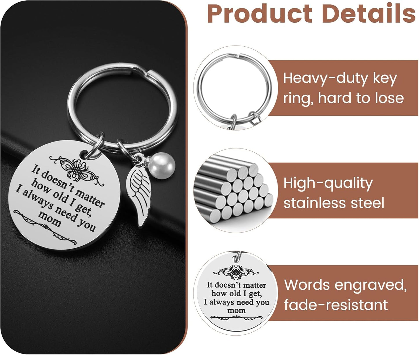 Mother's Day Gifts from Daughter Son for Mom Birthday Valentine's Day Christmas Gifts Mom Keychain Mother Keyring