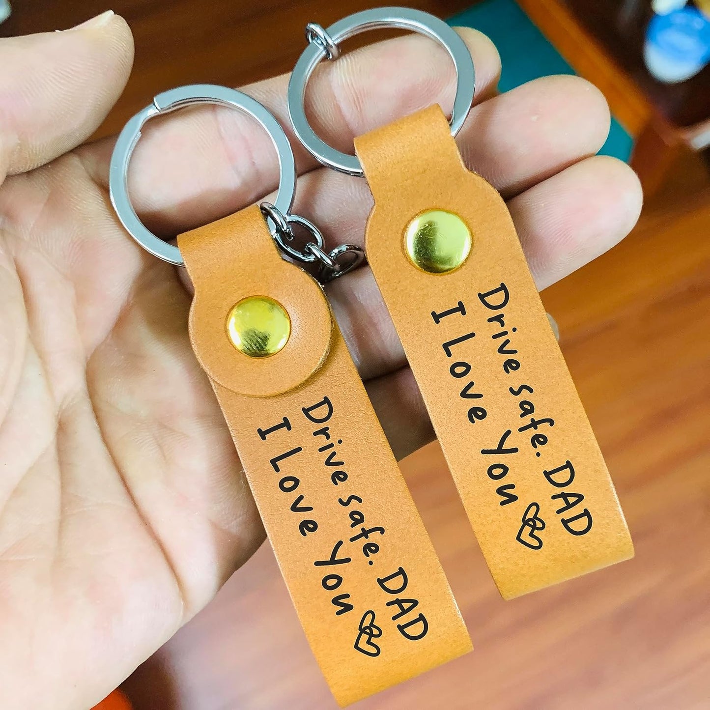 Love Dad Gifts from Daughter or Son - Drive Safe Dad I Love You Leather Keychain, Father's Day Birthday Gifts for Dad from Daughter, Christmas Gifts for Dad, Dad gift from Son