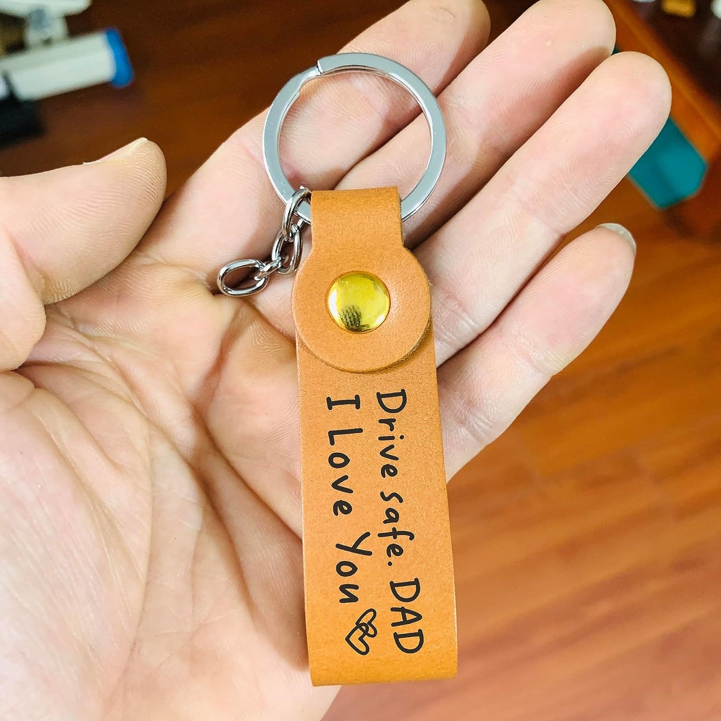 Love Dad Gifts from Daughter or Son - Drive Safe Dad I Love You Leather Keychain, Father's Day Birthday Gifts for Dad from Daughter, Christmas Gifts for Dad, Dad gift from Son