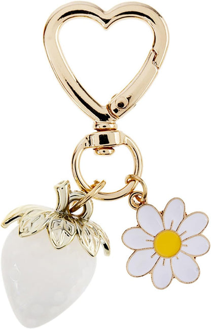 Cute Strawberry Keychain,Bag Charms,Kawaii Heart Flower Daisy Key chains Accessories Decor for Girls Purse Gift
