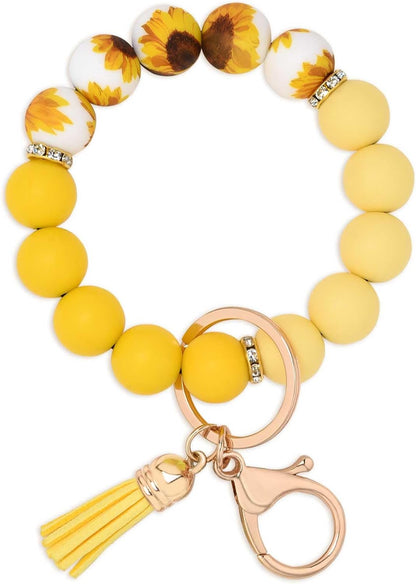 Silicone Beaded Keychain Wristlet Key Ring Bracelet Cute Car Key Chain Holder for Women Girls