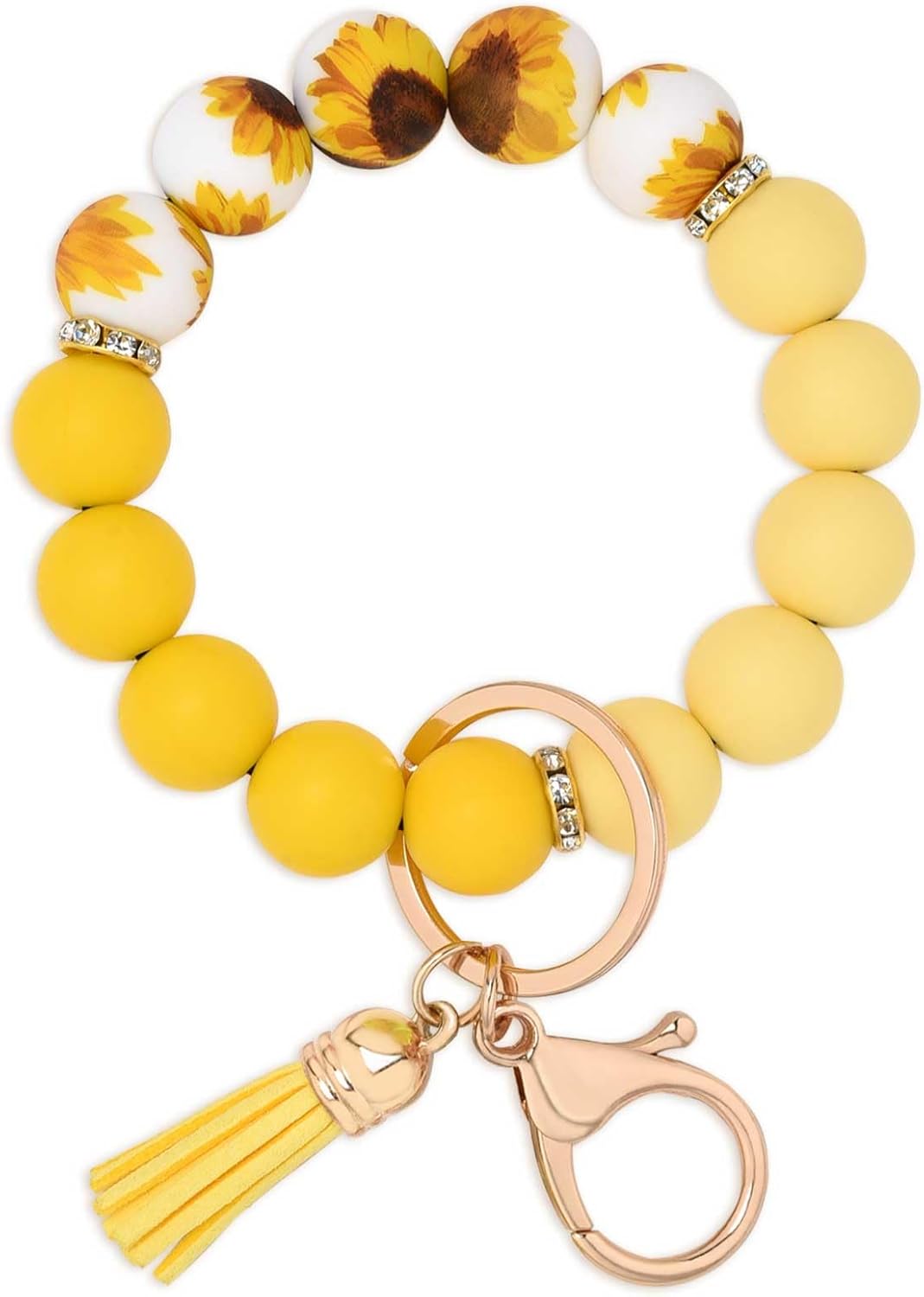 Silicone Beaded Keychain Wristlet Key Ring Bracelet Cute Car Key Chain Holder for Women Girls