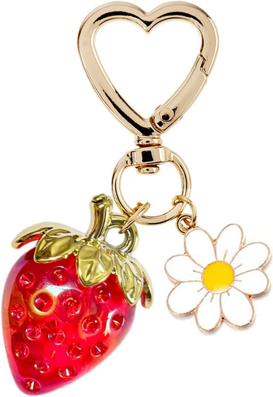 Cute Strawberry Keychain,Bag Charms,Kawaii Heart Flower Daisy Key chains Accessories Decor for Girls Purse Gift