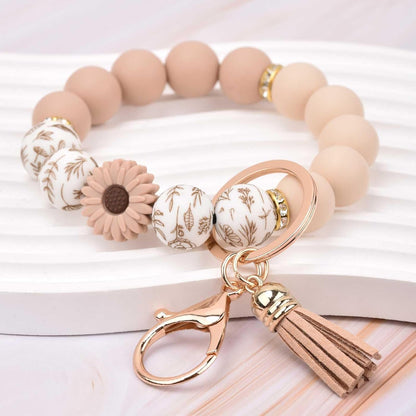 Silicone Beaded Keychain Wristlet Key Ring Bracelet Cute Car Key Chain Holder for Women Girls