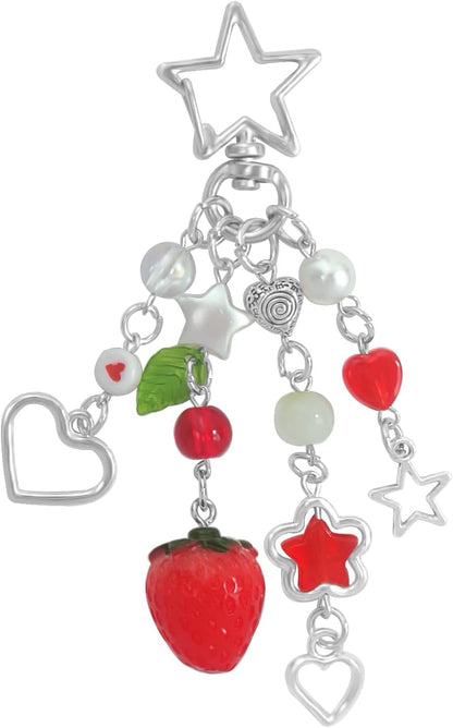 Keychain Aesthetic Y2K Keychain Accessories Heart Butterfly Strawberry Bear Key Chain for Keys Bags Women Gifts