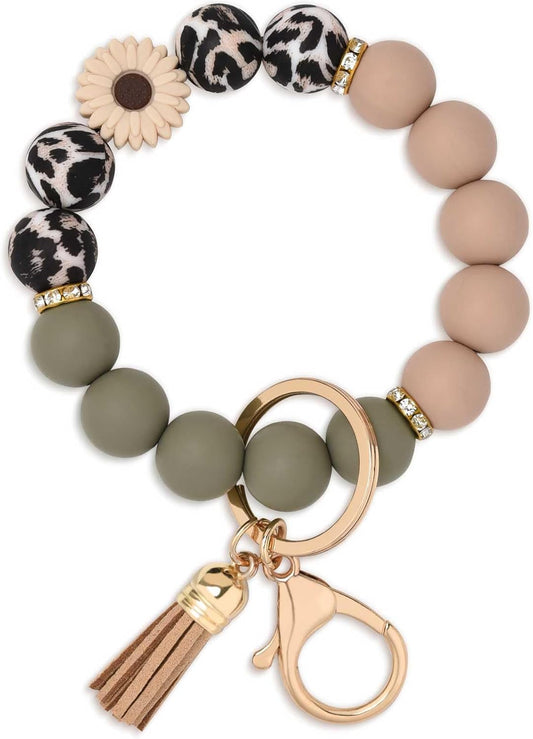 Silicone Beaded Keychain Wristlet Key Ring Bracelet Cute Car Key Chain Holder for Women Girls