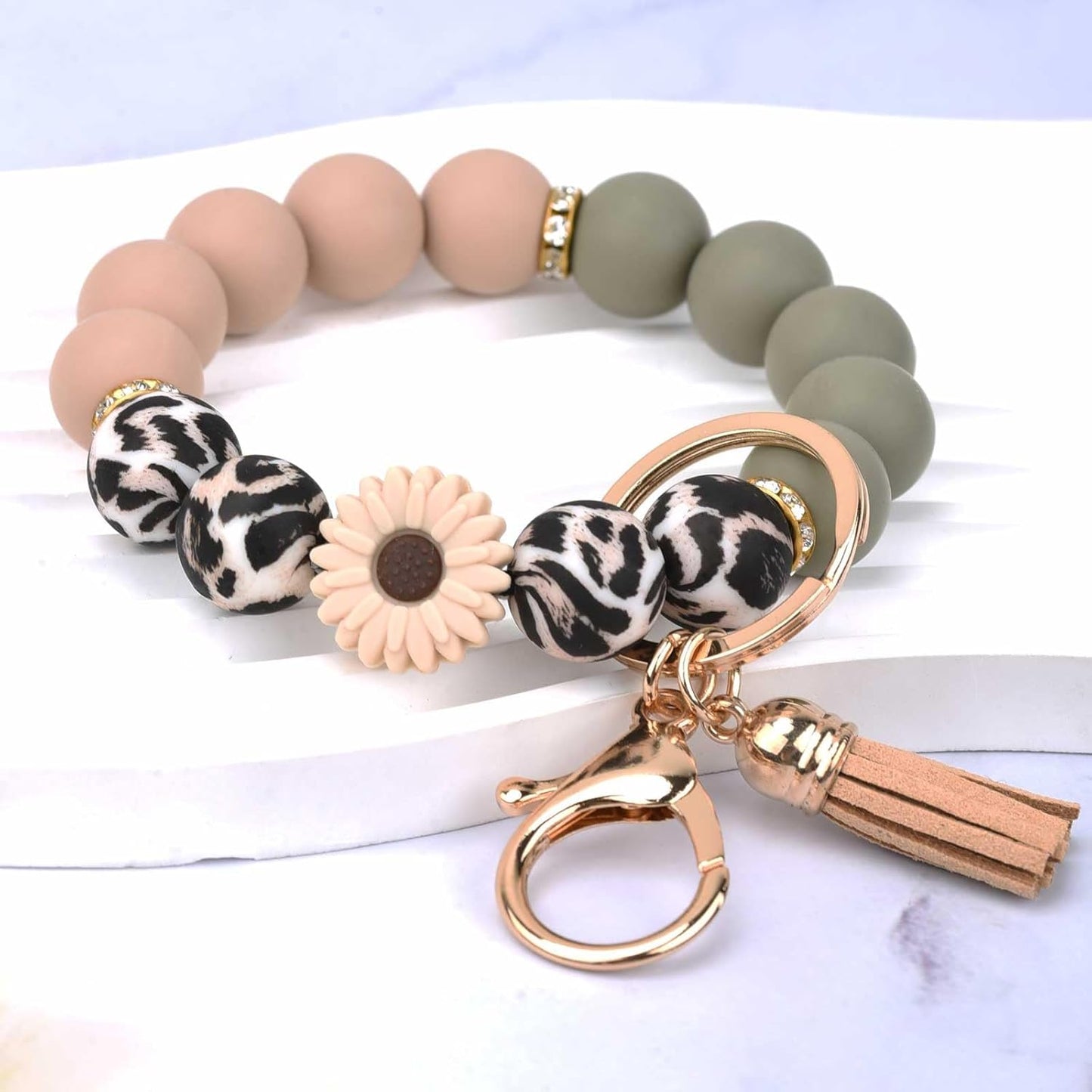 Silicone Beaded Keychain Wristlet Key Ring Bracelet Cute Car Key Chain Holder for Women Girls