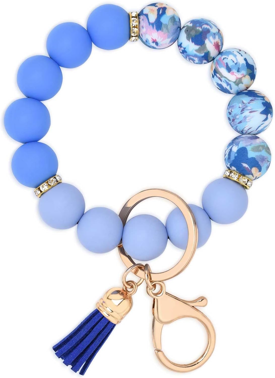 Silicone Beaded Keychain Wristlet Key Ring Bracelet Cute Car Key Chain Holder for Women Girls
