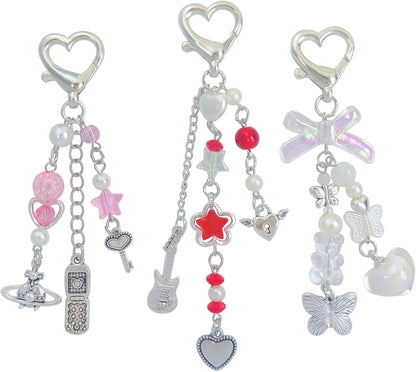 Keychain Aesthetic Y2K Keychain Accessories Heart Butterfly Strawberry Bear Key Chain for Keys Bags Women Gifts