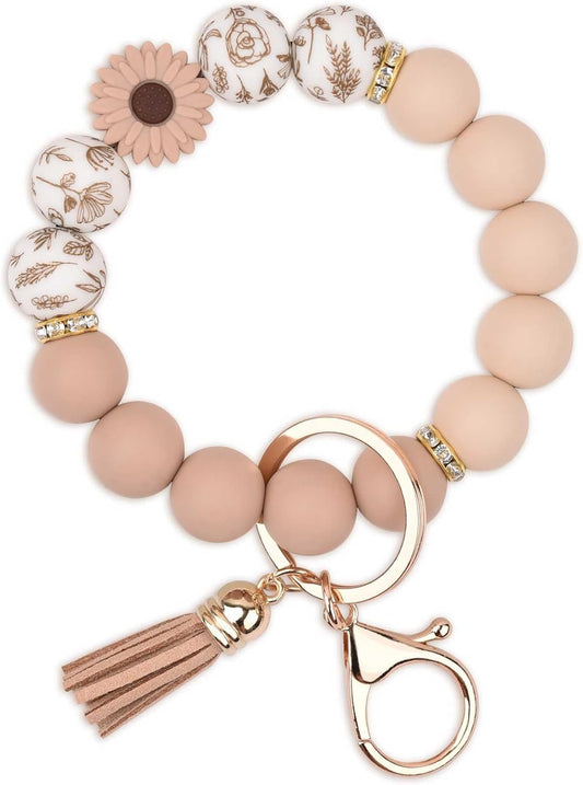 Silicone Beaded Keychain Wristlet Key Ring Bracelet Cute Car Key Chain Holder for Women Girls