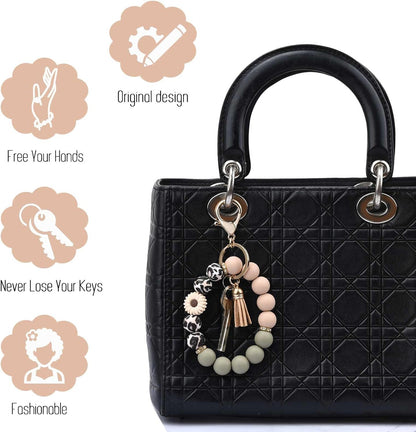 Silicone Beaded Keychain Wristlet Key Ring Bracelet Cute Car Key Chain Holder for Women Girls