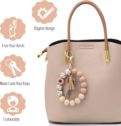 Silicone Beaded Keychain Wristlet Key Ring Bracelet Cute Car Key Chain Holder for Women Girls