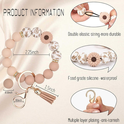 Silicone Beaded Keychain Wristlet Key Ring Bracelet Cute Car Key Chain Holder for Women Girls