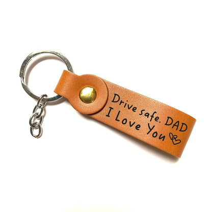 Love Dad Gifts from Daughter or Son - Drive Safe Dad I Love You Leather Keychain, Father's Day Birthday Gifts for Dad from Daughter, Christmas Gifts for Dad, Dad gift from Son