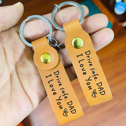 Love Dad Gifts from Daughter or Son - Drive Safe Dad I Love You Leather Keychain, Father's Day Birthday Gifts for Dad from Daughter, Christmas Gifts for Dad, Dad gift from Son